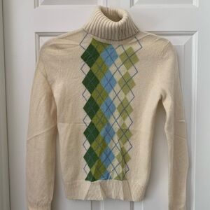 Express Cream Argyle Turtleneck Sweater